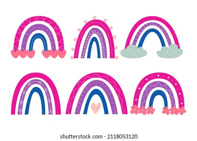 Set cute scandinavian rainbow in colours bisexual flag. Stickers for LGBTQ pride.