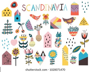 Set of cute scandinavian style elements. Hand drawn vector illustration.