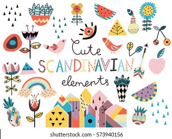 Set of cute scandinavian style elements. Hand drawn vector illustration.