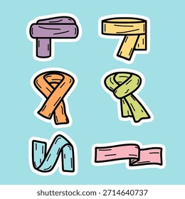 Set of cute scarves knit accessory hand drawn colorful illustration sticker collections