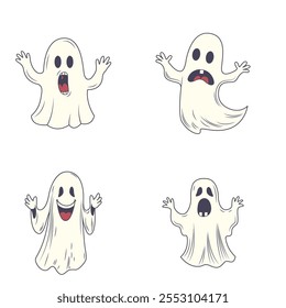 Conjunto de personaje de dibujos animados de horror fantasma horrible de miedo lindo que lleva tela blanca