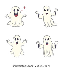 Conjunto de personaje de dibujos animados de horror fantasma horrible de miedo lindo que lleva tela blanca