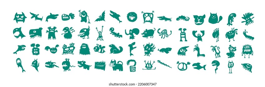 set Cute and scary monsters for a Merry Halloween. Vector illustration