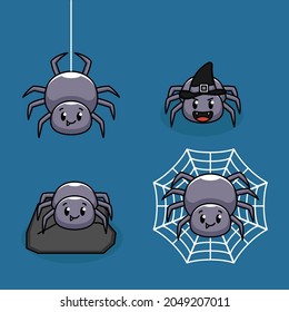 Set of cute scary but cute spider logo design