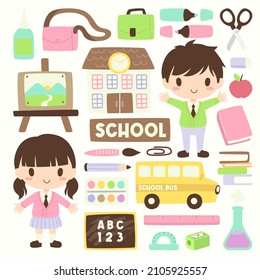 conjunto de ilustraciones escolares lindas