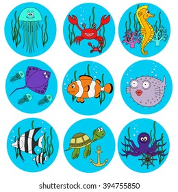Set of cute  sea animals 