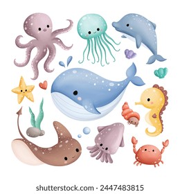 Set of Cute Sea Creatures