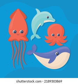 set of cute sea life animals