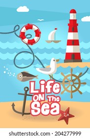 set of cute sea objects. vector illustration