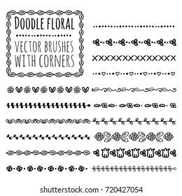 Set of cute seamless doodle brushes with corners. All brushes you can find in illustrator's brushes window (F5)