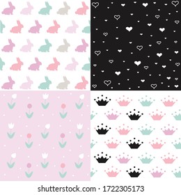 Set of cute seamless easter background patterns