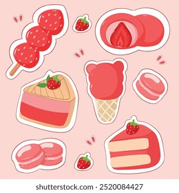 set of cute seamless pattern with cake and strawberry