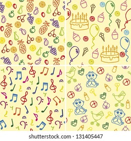 Set of cute seamless pattern (children's drawings)