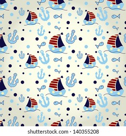 Set of cute seamless pattern with nautical elements