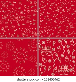Set of cute seamless pattern (red)
