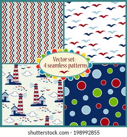 set of cute seamless pattern with sea illustrations. perfect for baby invitations, cards, scrapbook, gift wrapping paper, surface textures