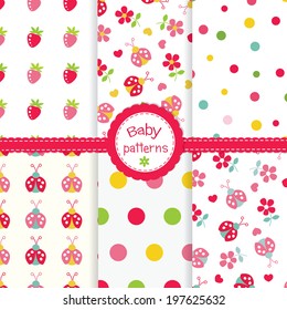 Set of  cute seamless patterns for baby girls