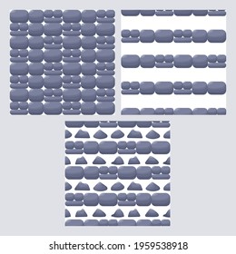 Set of cute seamless patterns with stones and rocks. White background. Flat style illustration.