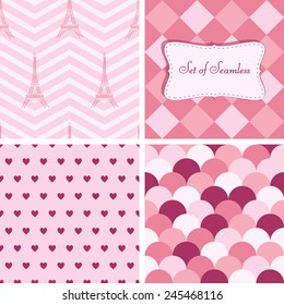 Set of cute seamless patterns for Valentine's Day