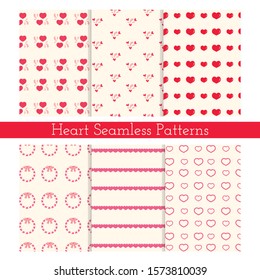 Set of Cute Seamless Pink and Red Heart Pattern Wallpaper Background