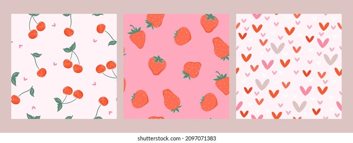 Set of cute seamless valentine's day vibe patterns. Vector graphics.