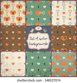 set of cute seamless vector backgrounds with hearts.