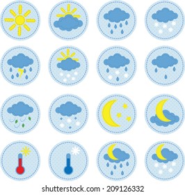 set of a cute sewed cloth weather icons