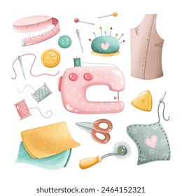 Set of Cute Sewing Kit Elements