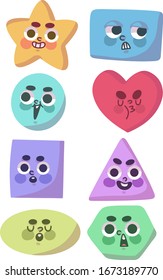 Set of cute shapes with faces doodle