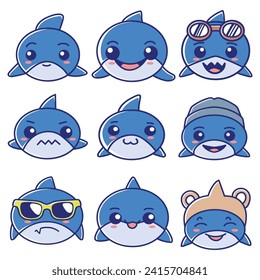 Set cute sharks vector illustration for your company or brand