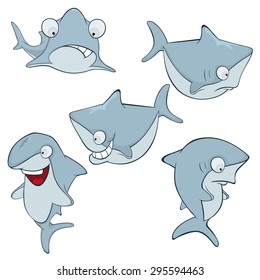 Set of cute sharks for you design. Cartoon 