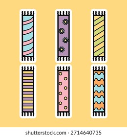 Set of cute shawls and scarf accessory hand drawn colorful illustration sticker collections