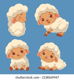 Set of cute sheep cartoon vector illustration