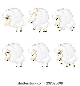 Set of cute sheep, chibi style, in different expressions.