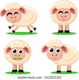 Set of cute sheep on a white background.