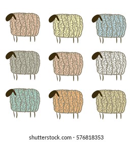 Set of cute sheep on white