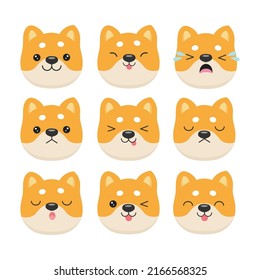 Set of cute Shiba Inu different expressions. 