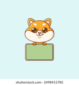 set Cute shiba inu dog hold blank space board banner kawaii chibi character mascot illustration outline style