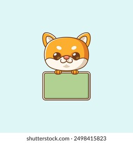 set Cute shiba inu dog hold blank space board banner kawaii chibi character mascot illustration outline style