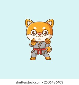 set Cute shiba inu dog Karate training martial art kawaii chibi character mascot animal sport illustration outline design Icon