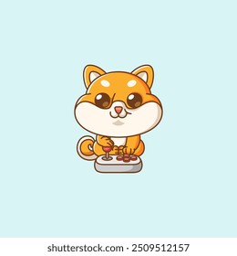 set Niedlich shiba inu Hund Gamer Spielen Spiel mit Joystick kawaii chibi Charakter Maskottchen Illustration Stil Design