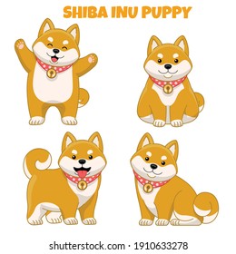 Set Of Cute Shiba Inu Puppy Dog