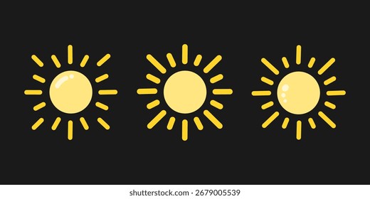 Un conjunto de lindo símbolo de icono de sol brillante Ilustración vectorial aislada sobre fondo negro.