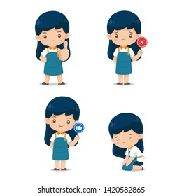 Set of Cute shop assistante character mascot in apron uniform use for illustration