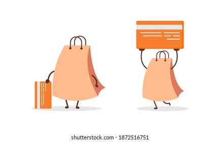 Set Cute shopping bag. Illustration vector graphic cartoon character  icon design. Perfect for Ecommerce, Symbol of promotion sale, store web element. Illustration E-commerce Shopping Symbols.