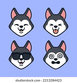 Set of Cute Siberian Husky or Alaskan Malamute Stickers