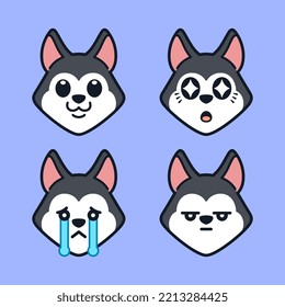 Set of Cute Siberian Husky or Alaskan Malamute Stickers