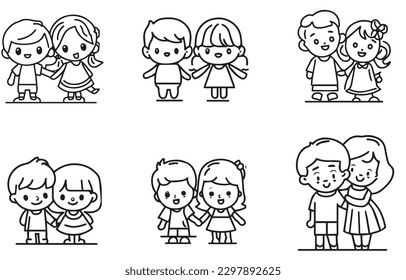 Set of cute siblings girl and boy smiling holding hand vectors Rakshabandhan love