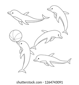 Set of cute silhouettes dolphins. Vector illustration.