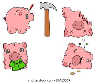 A set of cute and silly piggy banks.